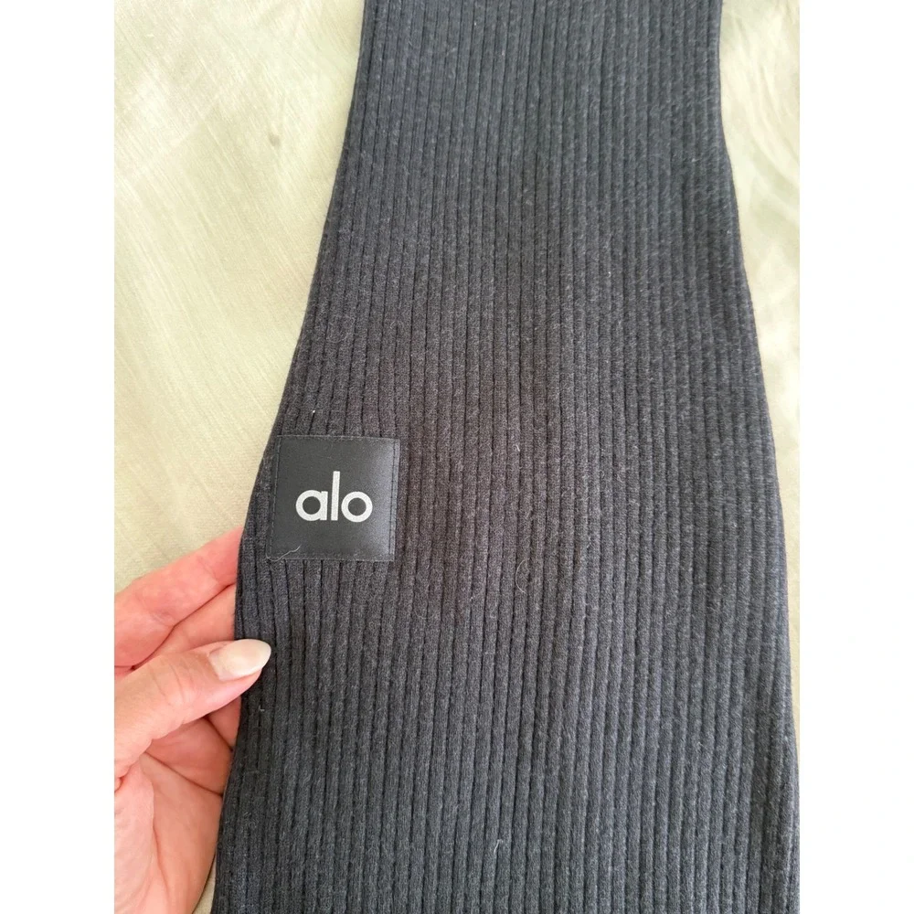 ALO Yoga Denim Knit High Waist Flare Pants Black XS Y2K Foldover Yoga Athleisure